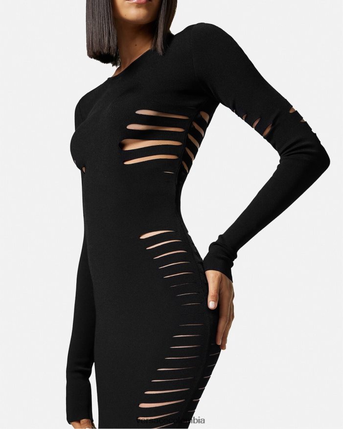 mujer vestido midi de punto con aberturas Versace negro 2RP40F50 ropa