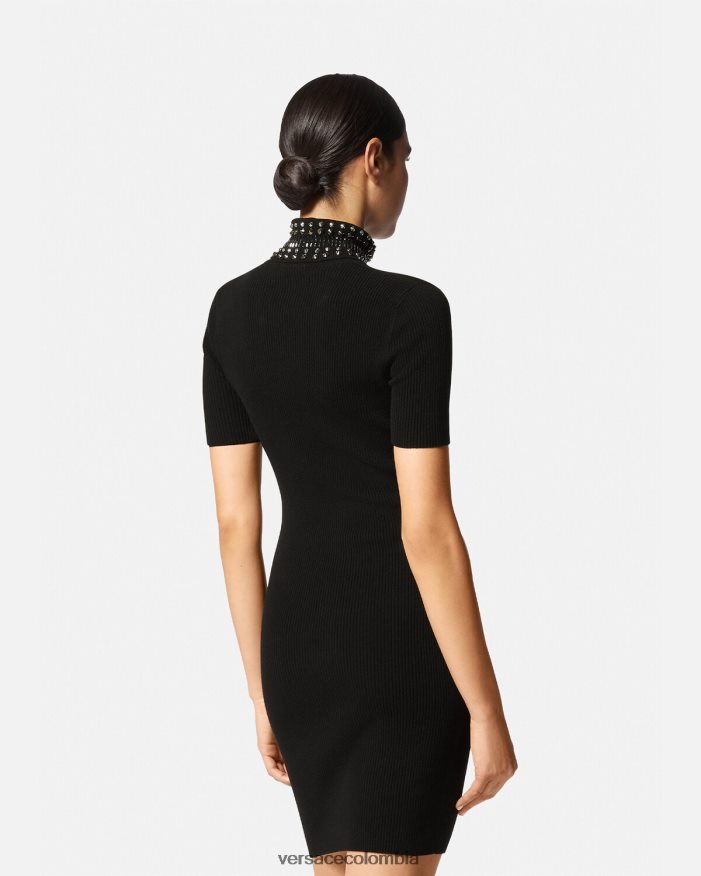 mujer vestido midi de punto con cuello alto y picos Versace negro 2RP40F71 ropa