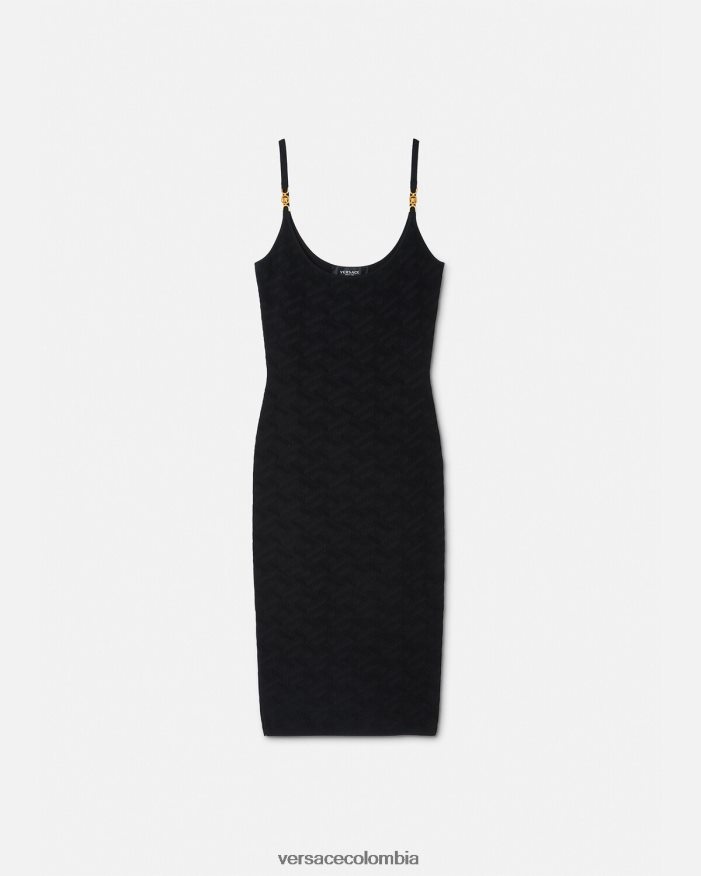 mujer vestido midi de punto con medusa '95 y la greca Versace negro 2RP40F38 ropa