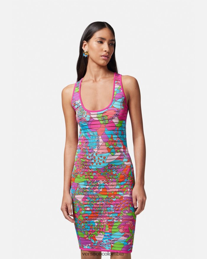 mujer vestido midi de punto floral de verano Versace imprimir 2RP40F12 ropa