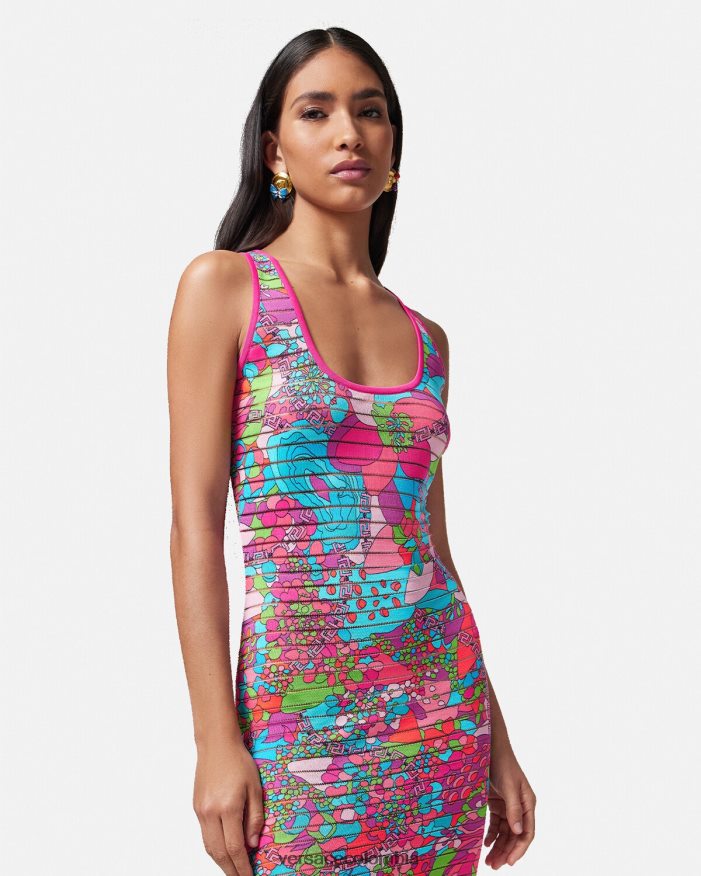 mujer vestido midi de punto floral de verano Versace imprimir 2RP40F12 ropa
