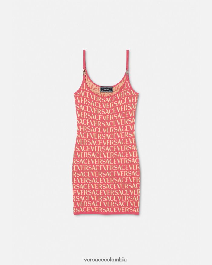 mujer vestido midi de punto integral Versace rosa y blanco 2RP40F24 ropa