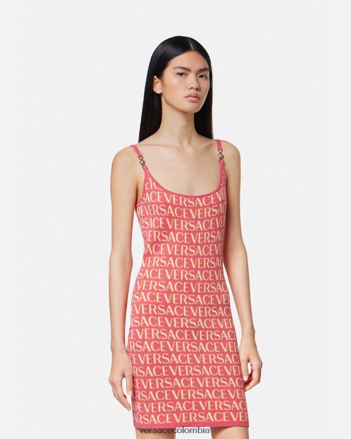 mujer vestido midi de punto integral Versace rosa y blanco 2RP40F24 ropa