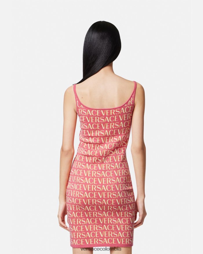 mujer vestido midi de punto integral Versace rosa y blanco 2RP40F24 ropa