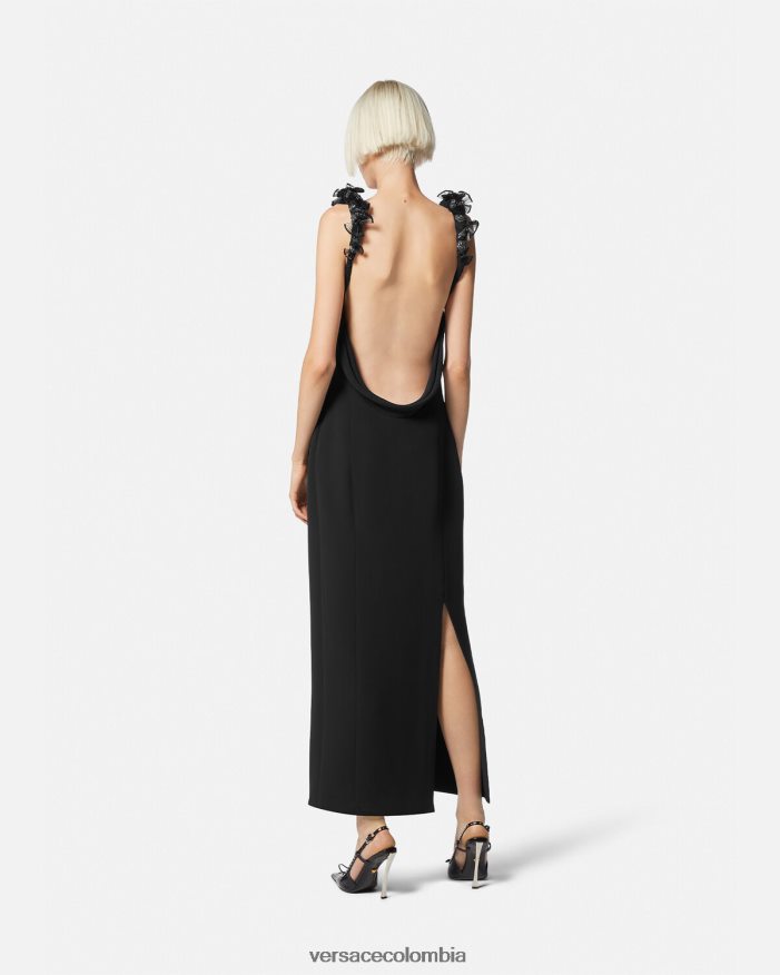 mujer vestido midi de seda con adornos enrollados Versace negro 2RP40F62 ropa