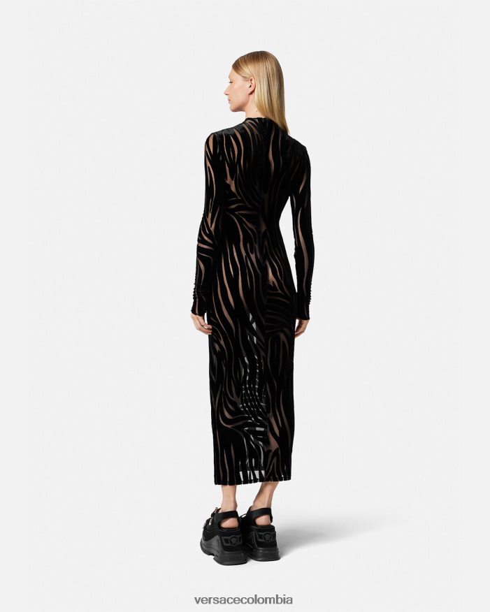 mujer vestido midi de terciopelo de cebra Versace negro 2RP40F72 ropa