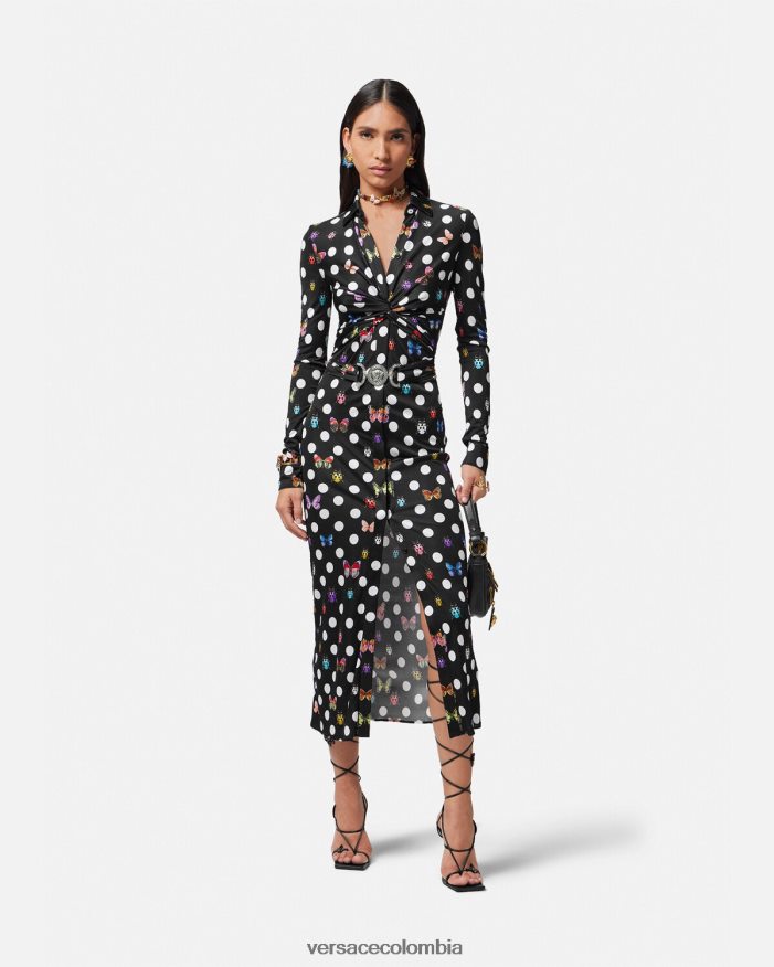 mujer vestido midi estilo camisa con mariposas y medusa '95 Versace imprimir 2RP40F4 ropa