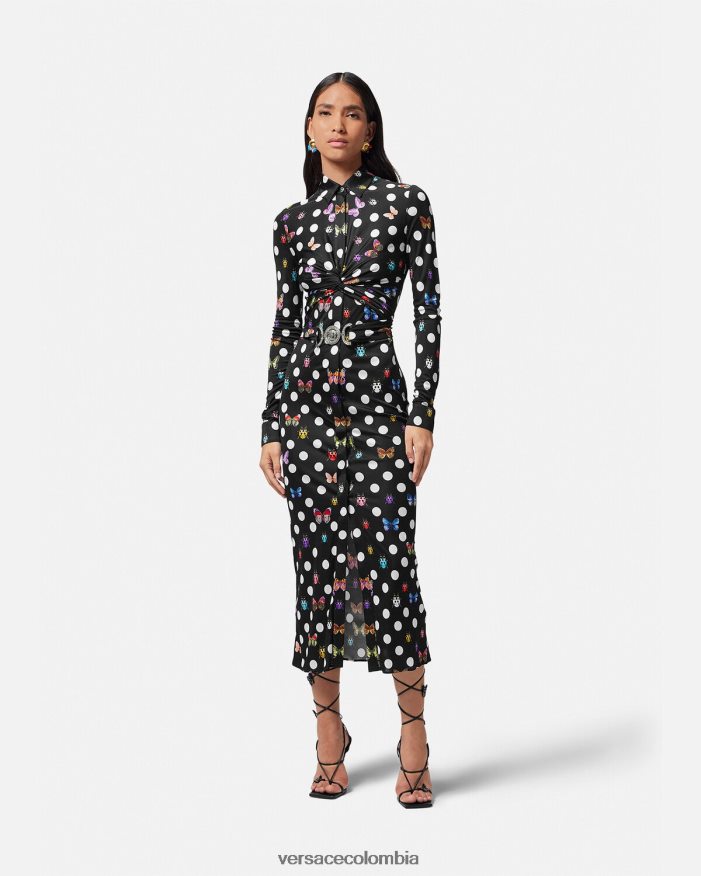 mujer vestido midi estilo camisa con mariposas y medusa '95 Versace imprimir 2RP40F4 ropa