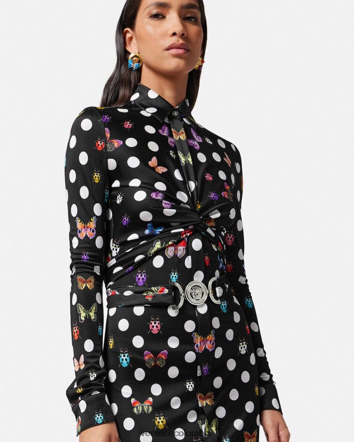 mujer vestido midi estilo camisa con mariposas y medusa '95 Versace imprimir 2RP40F4 ropa