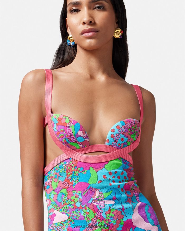 mujer vestido midi floral con aberturas de verano Versace imprimir 2RP40F13 ropa