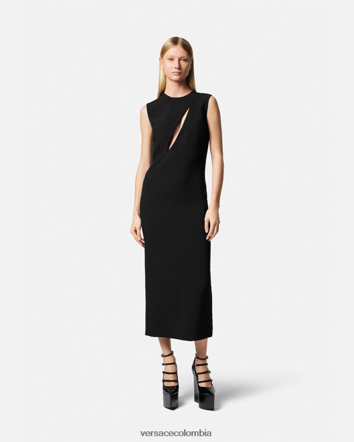 mujer vestido midi sin mangas con cortes Versace negro 2RP40F46 ropa
