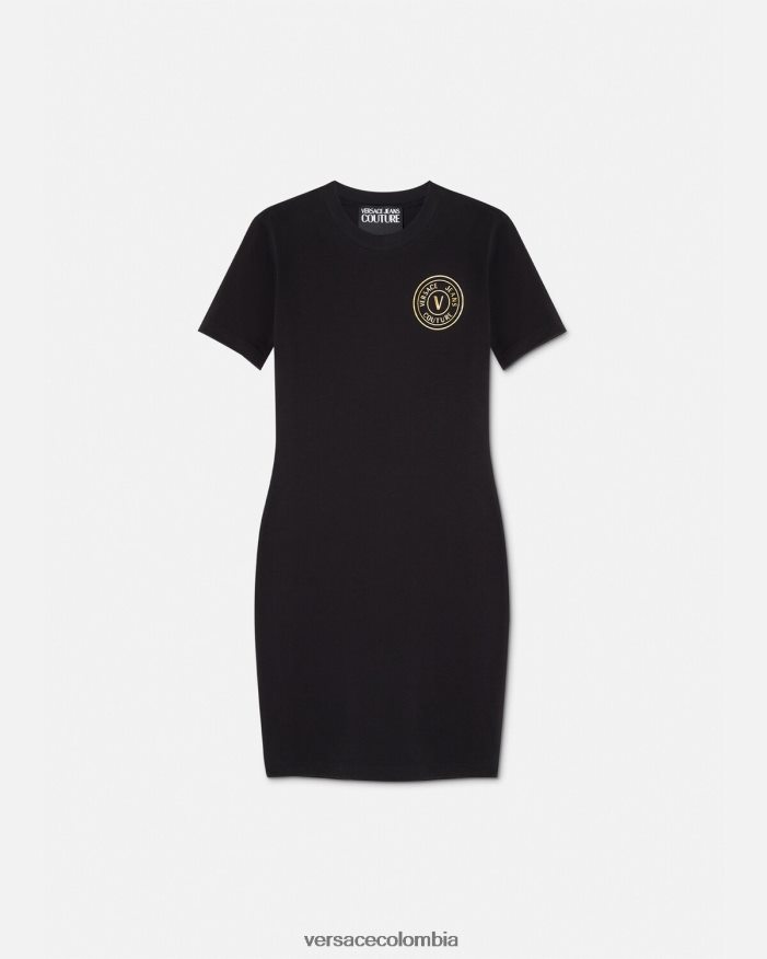 mujer vestido tipo camiseta con logo y emblema en V Versace oro negro 2RP40F2144 ropa