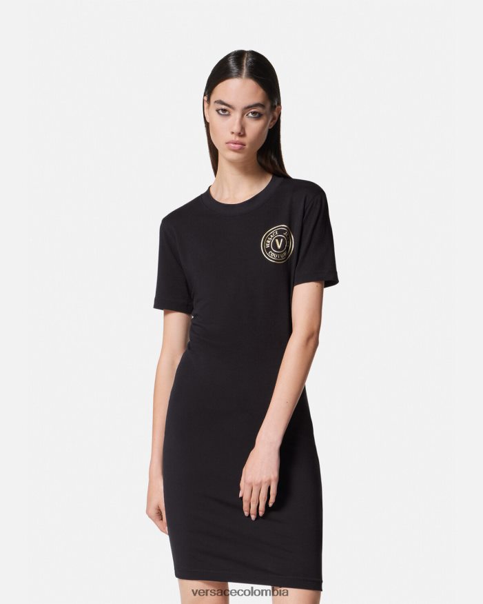 mujer vestido tipo camiseta con logo y emblema en V Versace oro negro 2RP40F2144 ropa