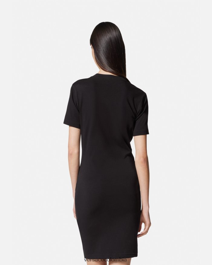 mujer vestido tipo camiseta con logo y emblema en V Versace oro negro 2RP40F2144 ropa