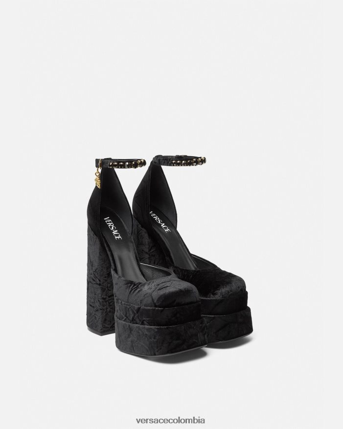 mujer zapatos de tacón con plataforma de terciopelo medusa aevitas Versace negro 2RP40F428 zapato