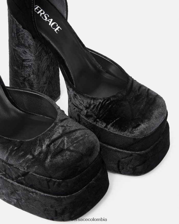 mujer zapatos de tacón con plataforma de terciopelo medusa aevitas Versace negro 2RP40F428 zapato