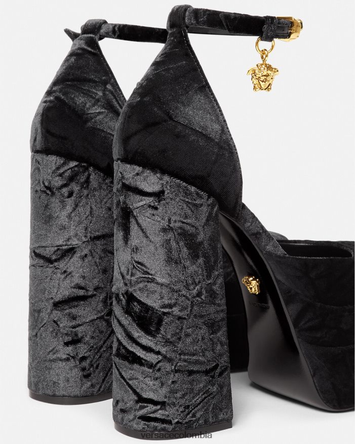 mujer zapatos de tacón con plataforma de terciopelo medusa aevitas Versace negro 2RP40F428 zapato