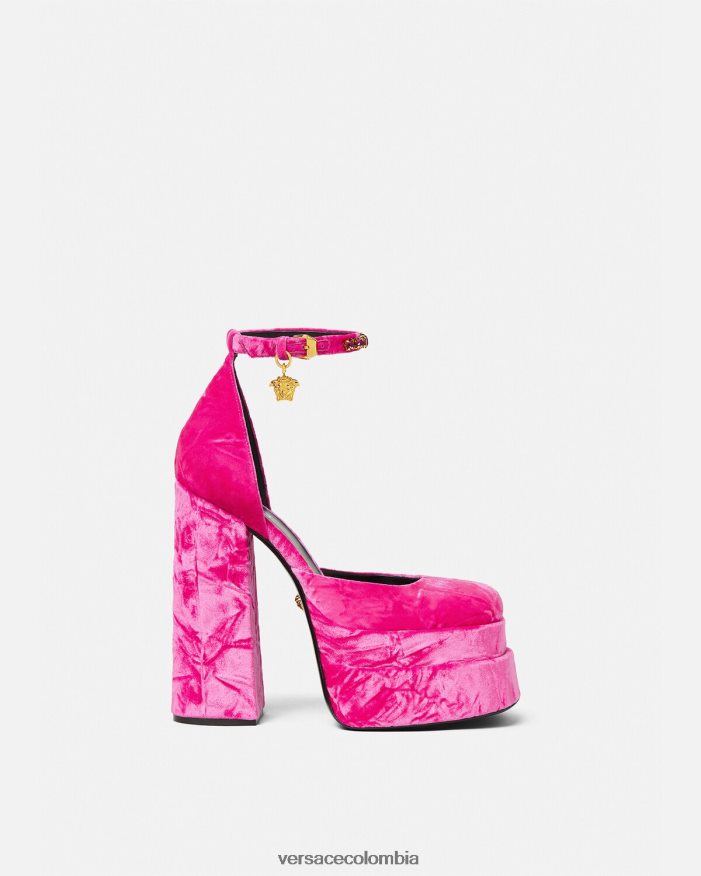 mujer zapatos de tacón con plataforma de terciopelo medusa aevitas Versace rosa 2RP40F429 zapato