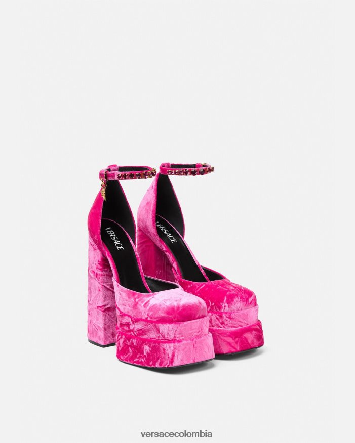 mujer zapatos de tacón con plataforma de terciopelo medusa aevitas Versace rosa 2RP40F429 zapato