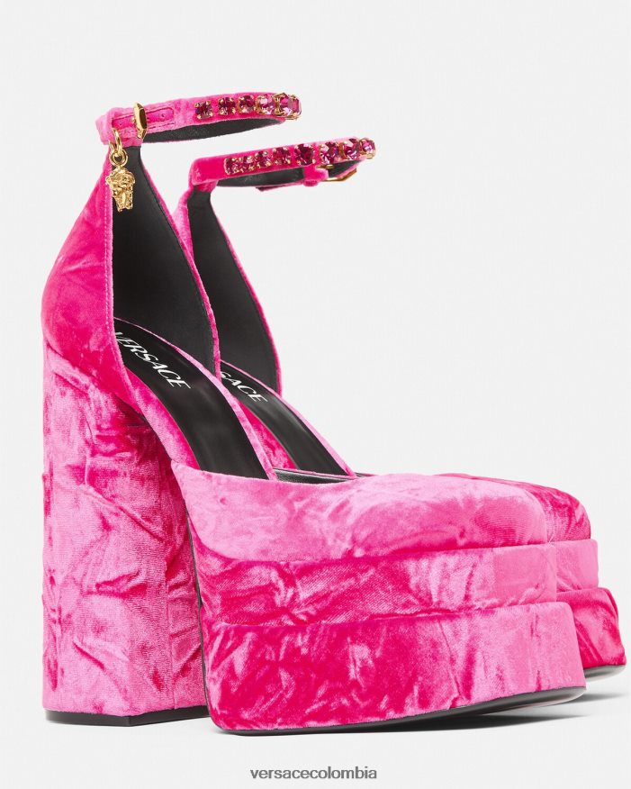 mujer zapatos de tacón con plataforma de terciopelo medusa aevitas Versace rosa 2RP40F429 zapato