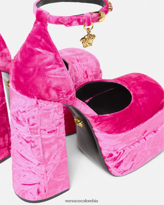 mujer zapatos de tacón con plataforma de terciopelo medusa aevitas Versace rosa 2RP40F429 zapato