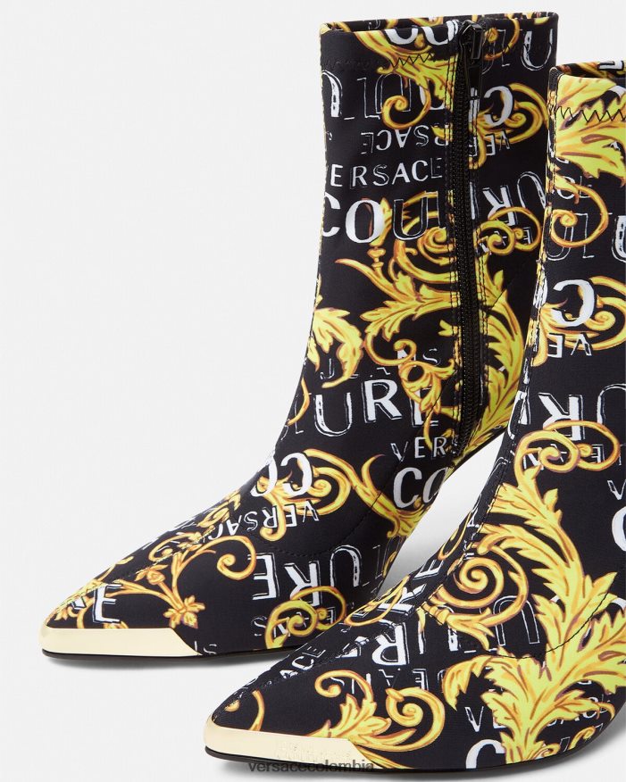 mujer botas de alta costura con logo scarlett Versace oro negro 2RP40F2306 zapato