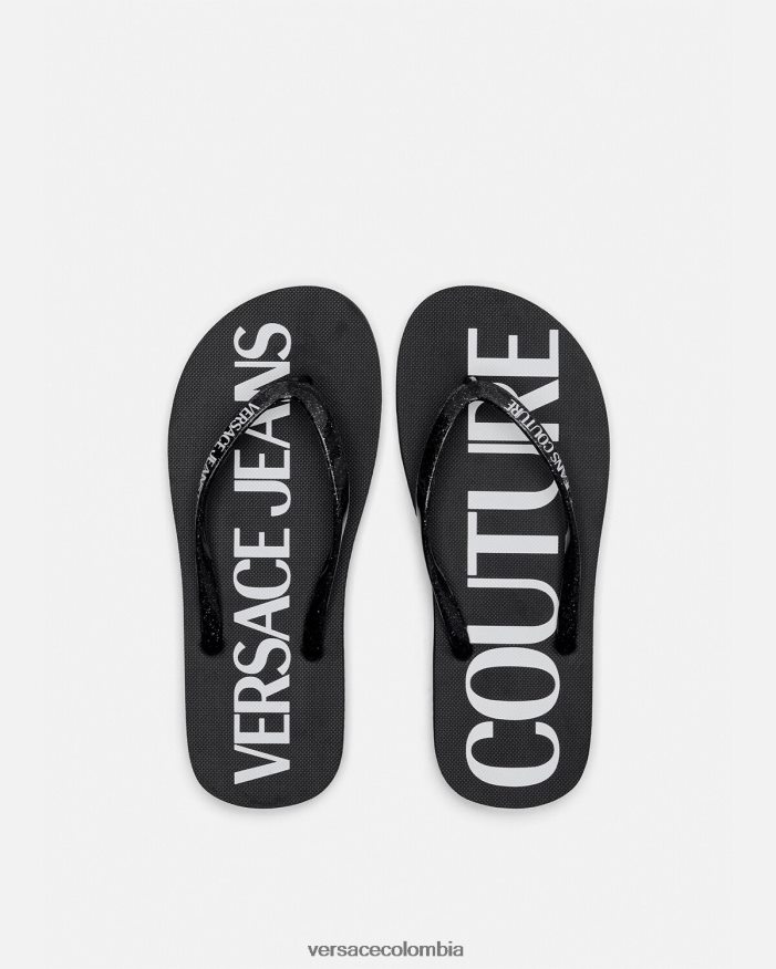 mujer chanclas con logo Versace negro y estampado 2RP40F2286 zapato