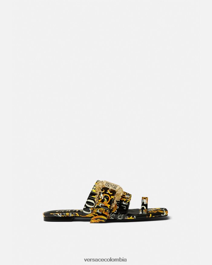mujer mules Millie de alta costura con logo Versace oro negro 2RP40F2300 zapato