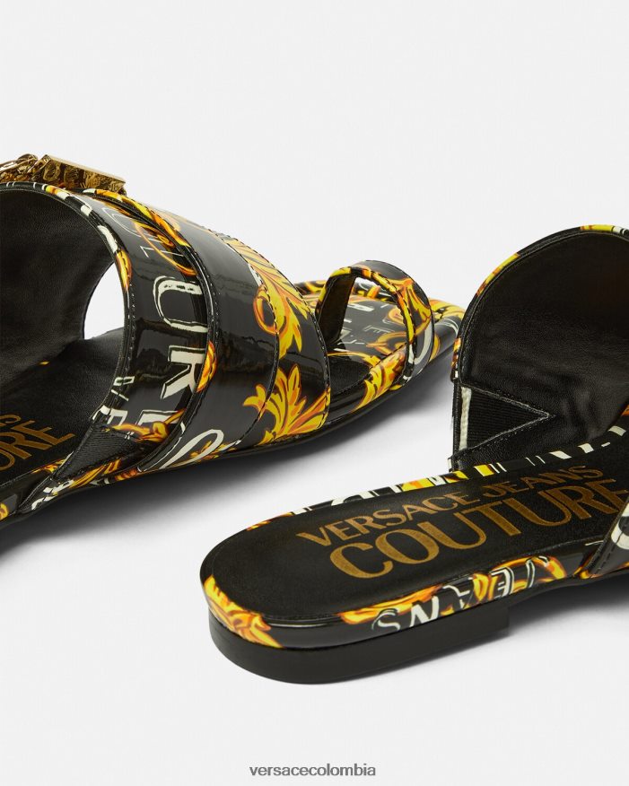 mujer mules Millie de alta costura con logo Versace oro negro 2RP40F2300 zapato