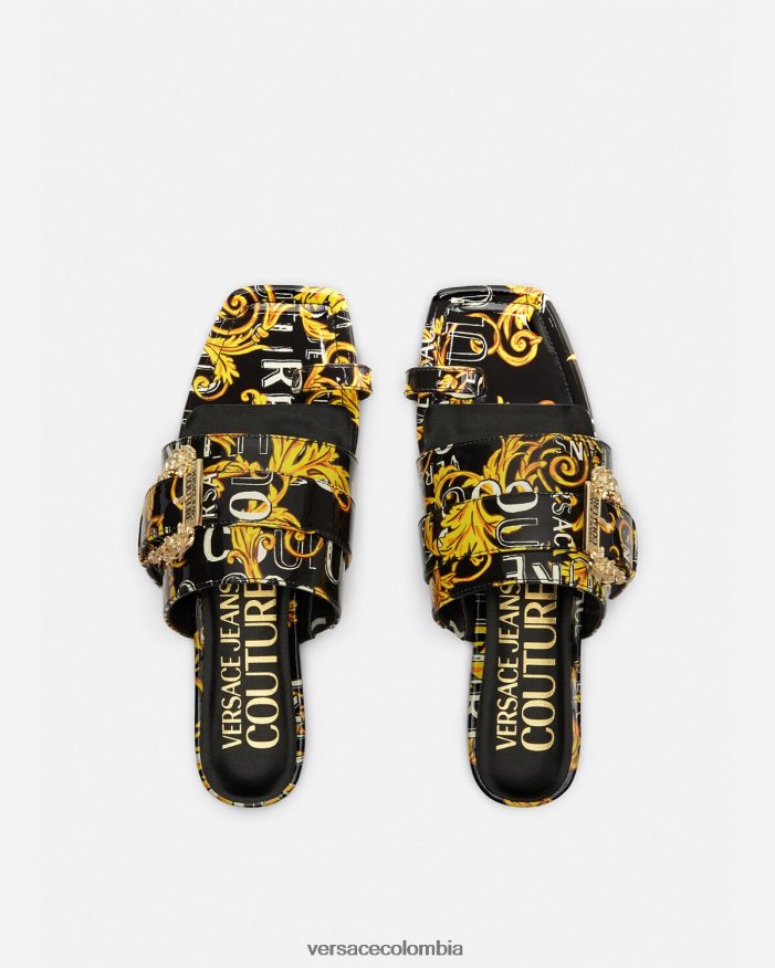 mujer mules Millie de alta costura con logo Versace oro negro 2RP40F2300 zapato