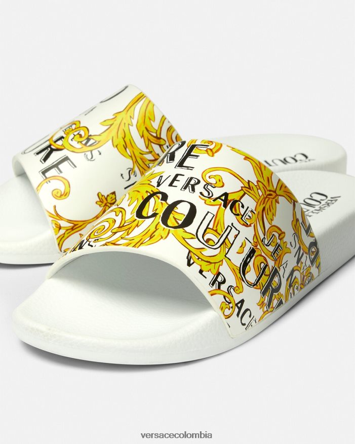 mujer chanclas Shelly de alta costura con logo Versace oro y blanco 2RP40F2309 zapato