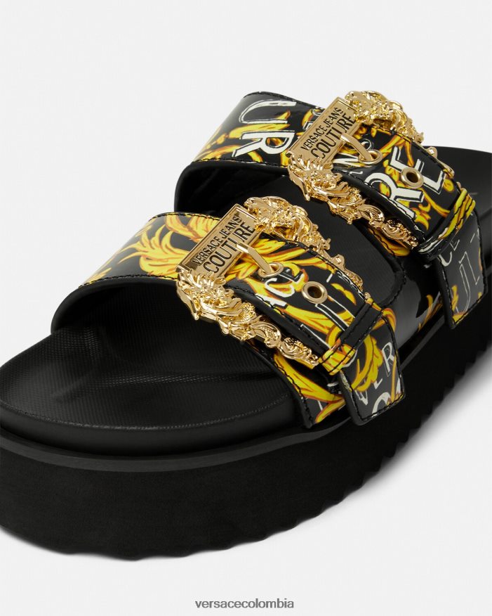 mujer sandalias Arizona de alta costura con logo Versace oro negro 2RP40F2276 zapato