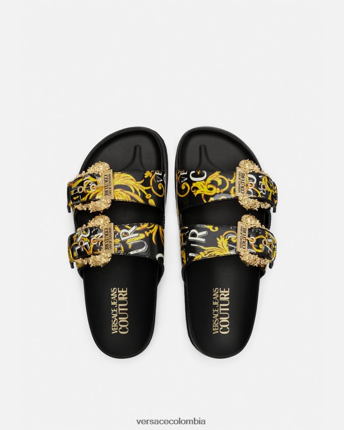 mujer sandalias Arizona de alta costura con logo Versace oro negro 2RP40F2276 zapato