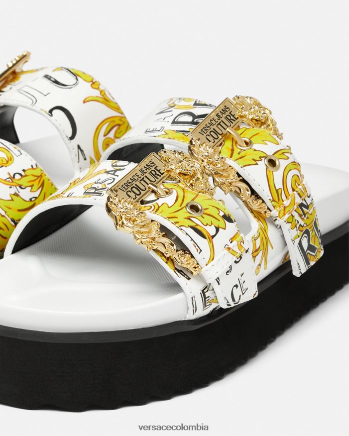 mujer sandalias Arizona de alta costura con logo Versace oro y blanco 2RP40F2275 zapato