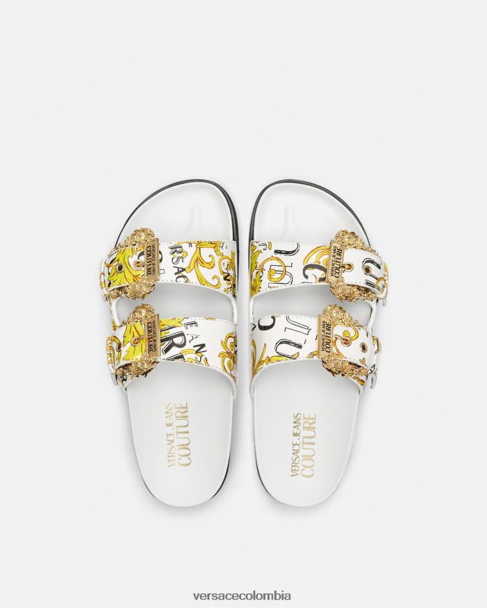mujer sandalias Arizona de alta costura con logo Versace oro y blanco 2RP40F2275 zapato