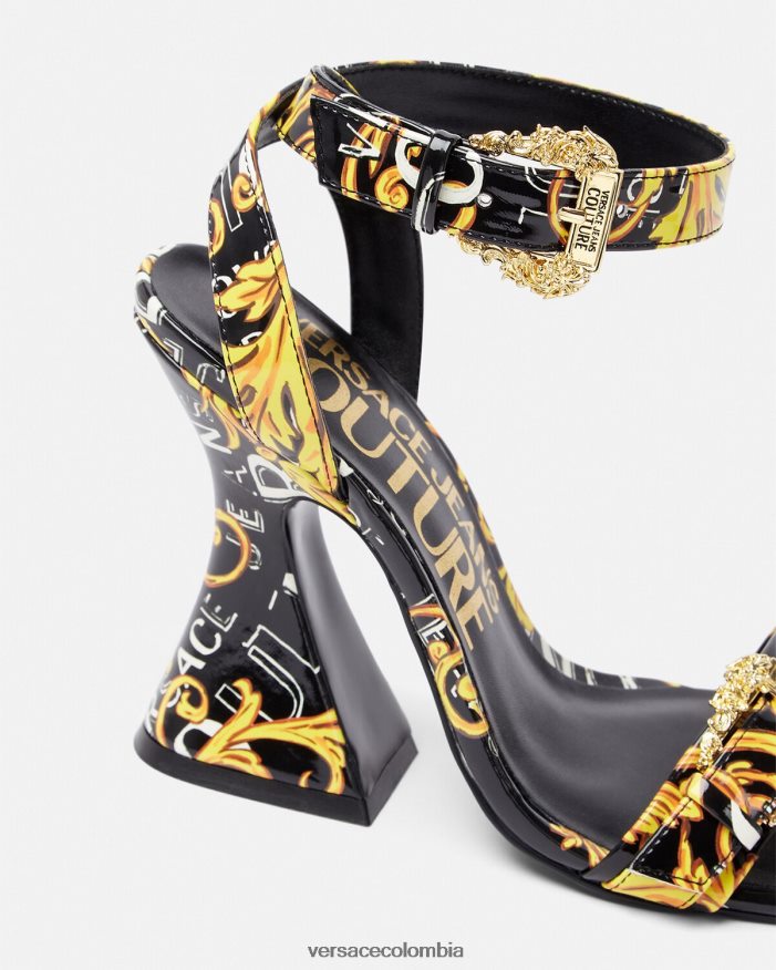 mujer sandalias Kirsten de alta costura con logo Versace oro negro 2RP40F2292 zapato