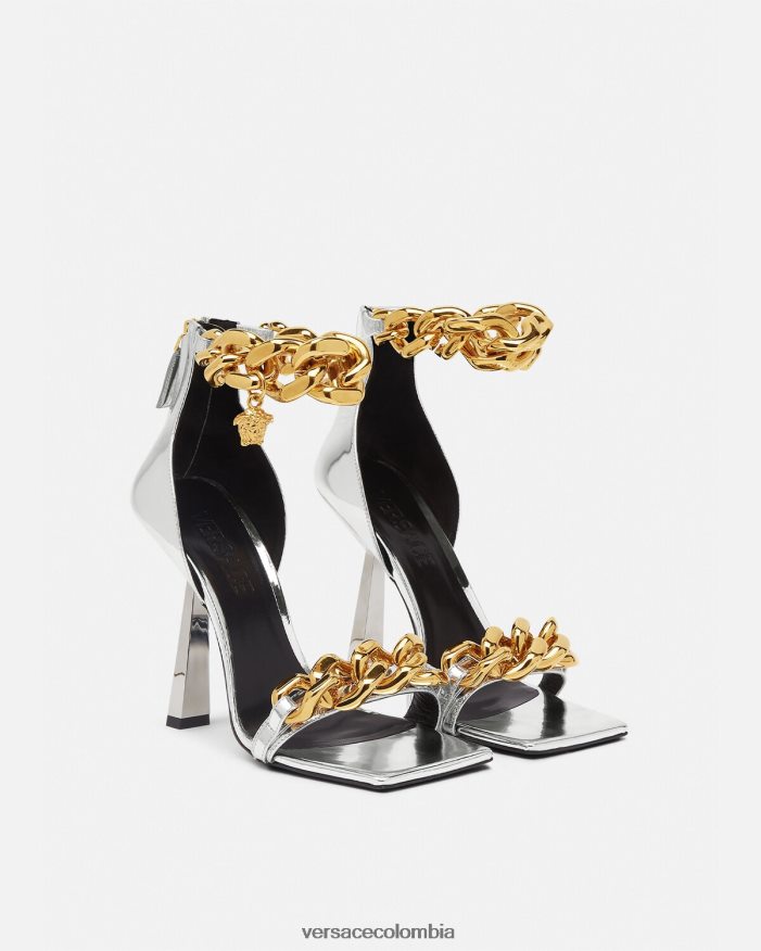 mujer sandalias con cadena metálica de Medusa Versace plata 2RP40F464 zapato