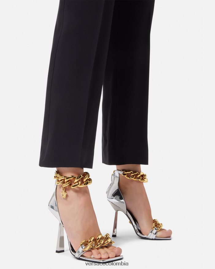 mujer sandalias con cadena metálica de Medusa Versace plata 2RP40F464 zapato