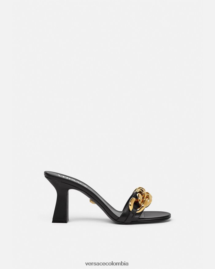 mujer sandalias con cadena y tacón medio Versace negro 2RP40F461 zapato