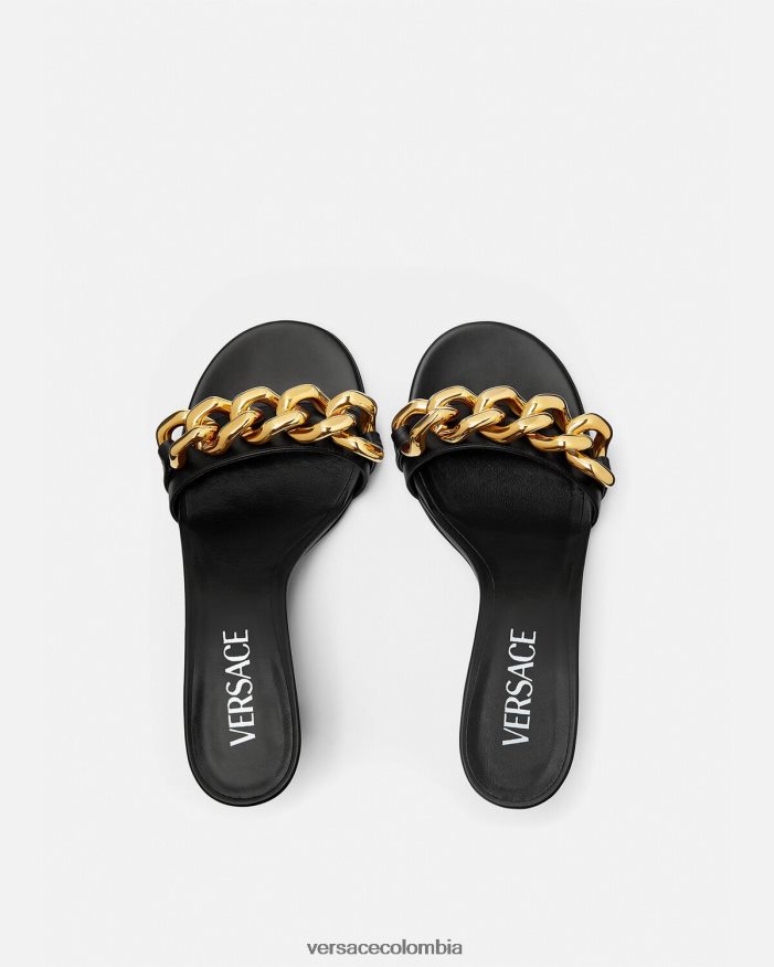 mujer sandalias con cadena y tacón medio Versace negro 2RP40F461 zapato