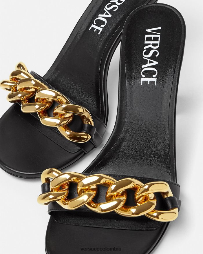 mujer sandalias con cadena y tacón medio Versace negro 2RP40F461 zapato