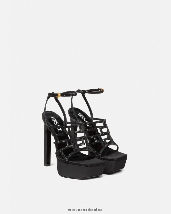 mujer sandalias con greca maze y cristales Versace negro 2RP40F467 zapato