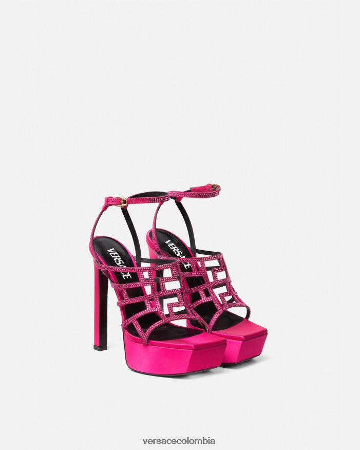 mujer sandalias con greca maze y cristales Versace rosa 2RP40F468 zapato