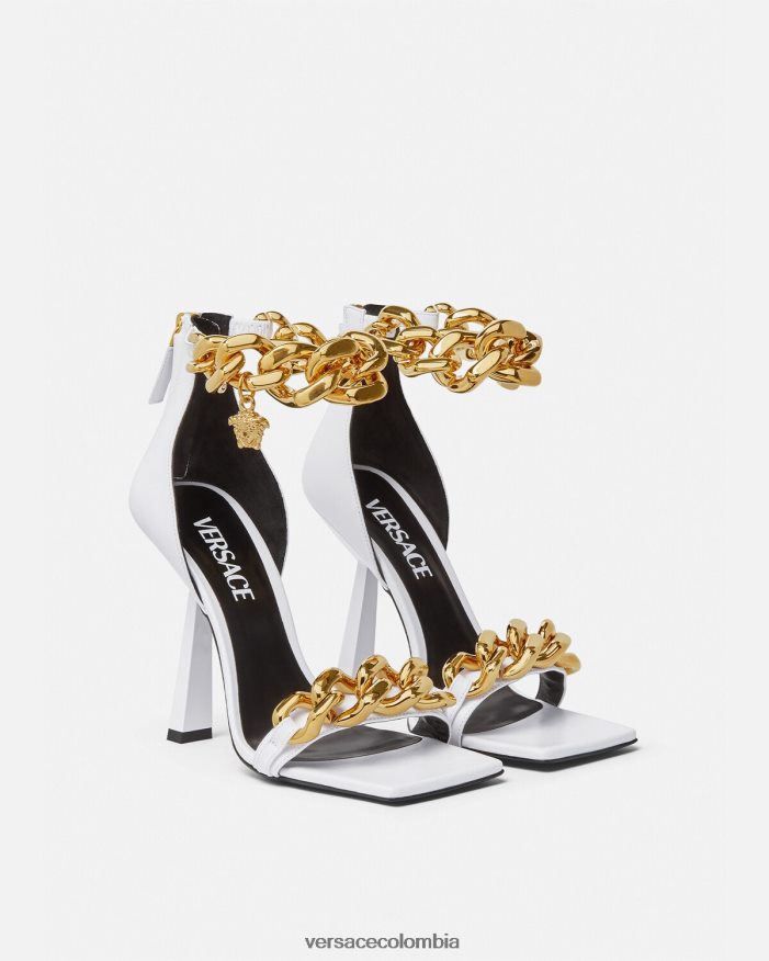 mujer sandalias con tacón alto y cadena de Medusa Versace blanco 2RP40F446 zapato