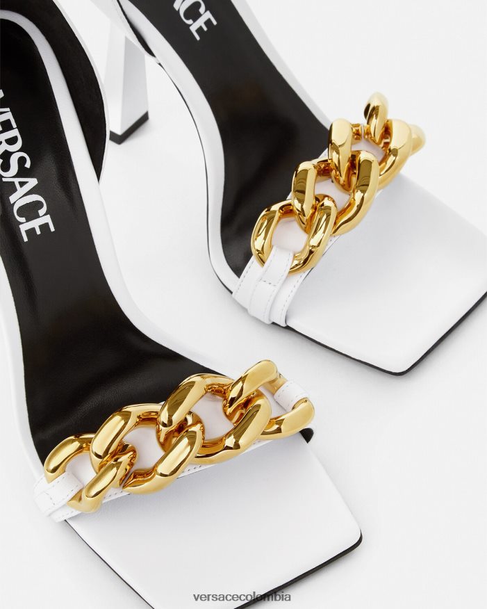 mujer sandalias con tacón alto y cadena de Medusa Versace blanco 2RP40F446 zapato