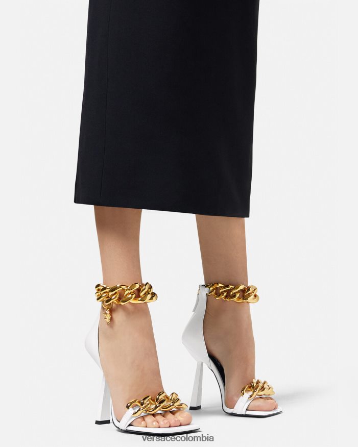 mujer sandalias con tacón alto y cadena de Medusa Versace blanco 2RP40F446 zapato