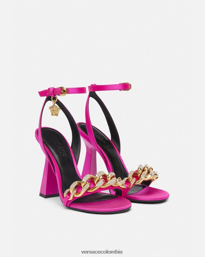 mujer sandalias con tacón alto y cadena de Medusa Versace fucsia 2RP40F462 zapato