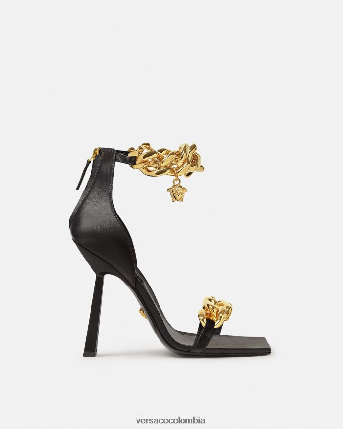 mujer sandalias con tacón alto y cadena de Medusa Versace negro 2RP40F445 zapato