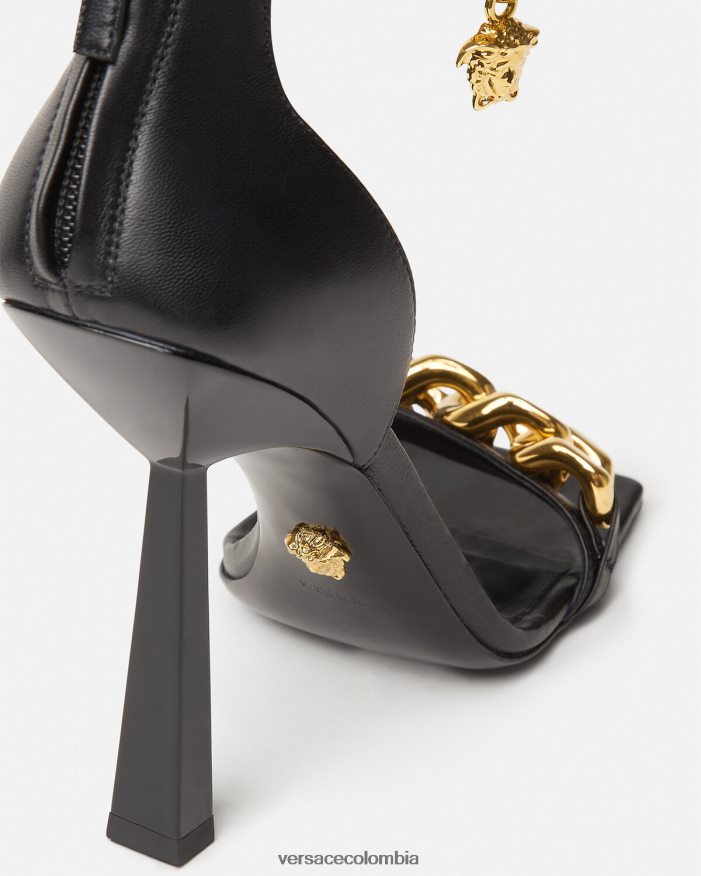 mujer sandalias con tacón alto y cadena de Medusa Versace negro 2RP40F445 zapato