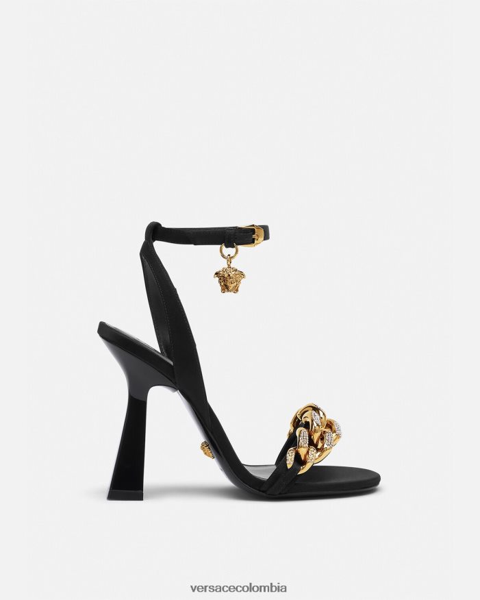 mujer sandalias con tacón alto y cadena de Medusa Versace negro 2RP40F463 zapato